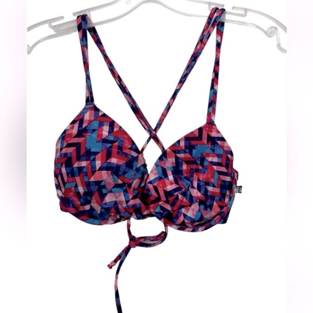 La Vie En Rose Graphic Print Twist Padded Cups Bikini Top Strappy Adjustable Tie